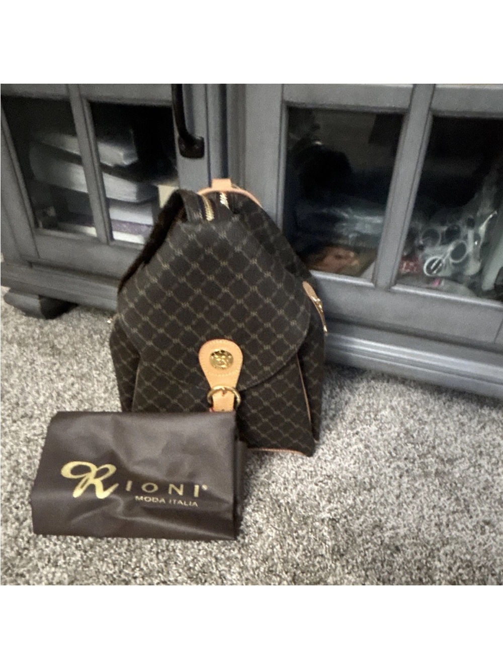 Rioni Signature brown Backpack with zipper strap ST 20082